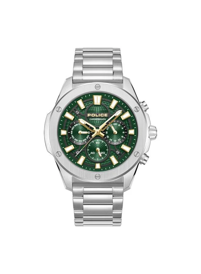 بوليس Moonstrike Green Dial Stainless Steel Bracelet Chronograph Watch for Men, 43mm